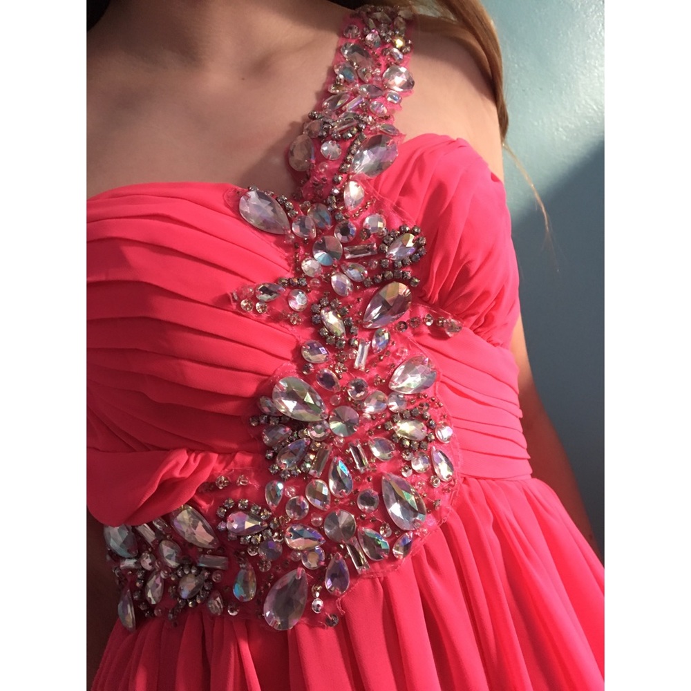 One Shoulder Pink Diamond Homecoming Dress